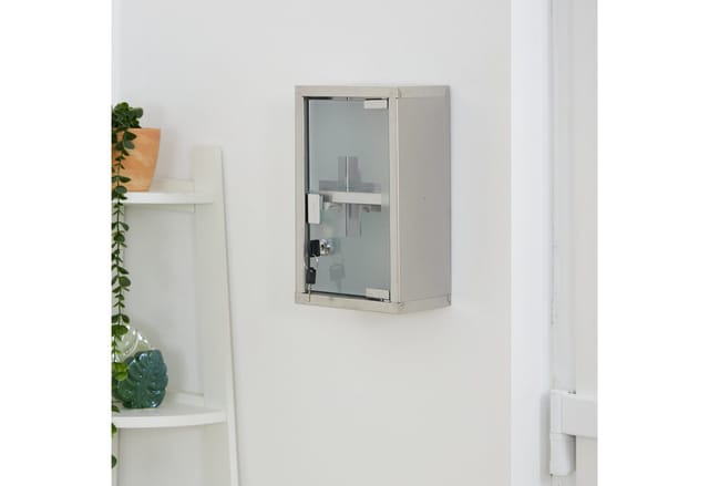 Relaxdays Medizinschrank Edelstahl Glas Silber Abschließbar 30 cm x 18 cm x 12 cm 1,4 kg