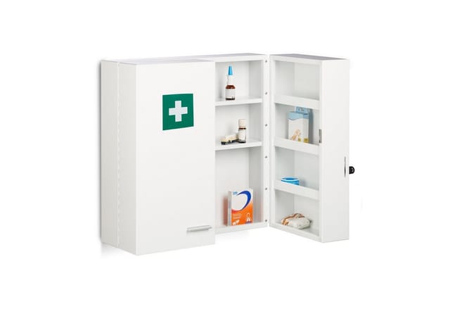 Relaxdays Medizinschrank Stahl Weiß Abschließbar 53 cm x 53 cm x 21,5 cm