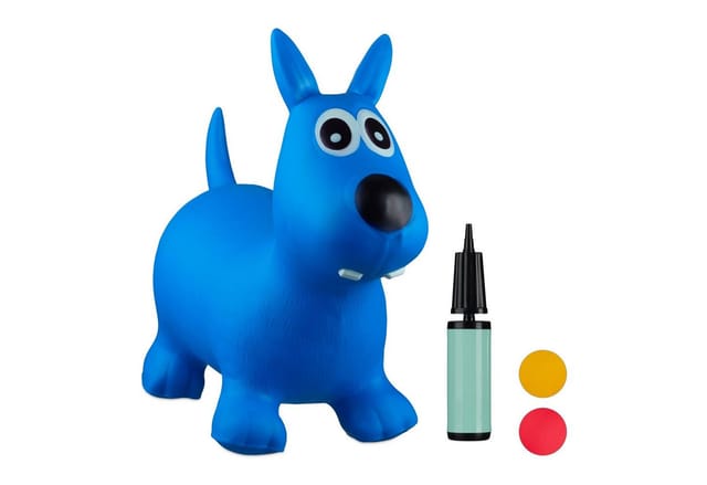 Relaxdays Hüpftier Hund Kunststoff Blau Mit Luftpumpe 50 cm x 26 cm x 60 cm 1,5 kg