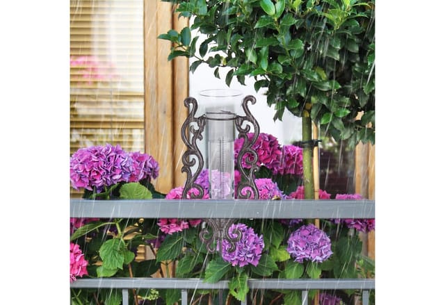 Relaxdays Regenmesser Gusseisen Glas Bronze Frostsicher 70 cm x 12,5 cm x 7 cm