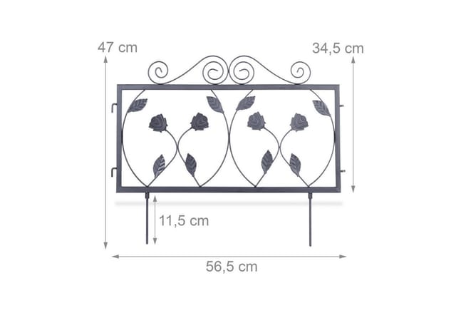 Relaxdays Beetzaun 4er Set Metall Schwarz mit Erdspießen 225 cm