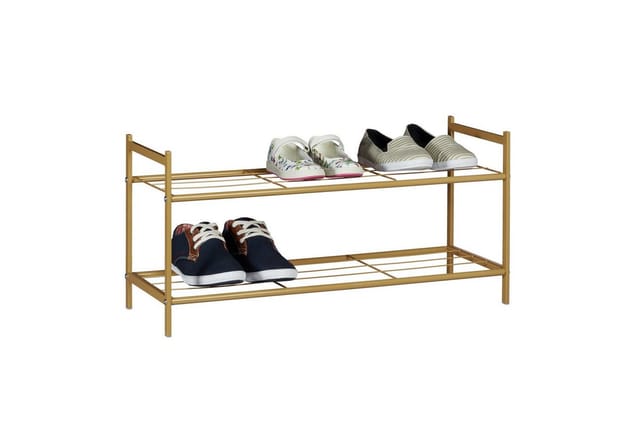 Relaxdays Schuhregal Metall Honigbraun 2 Ebenen 33,5 cm x 69,5 cm x 26 cm 1,2 kg