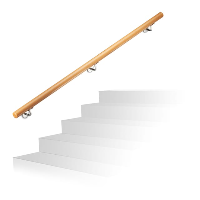 Relaxdays Handlauf Buche mit Edelstahlhaltern 150 cm Durchmesser 42 mm