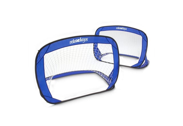 Relaxdays Fußballtor Pop Up Tore 2er Set Polyester Fiberglas Blau Selbstentfaltend mit Tragetasche 80 cm x 120 cm x 80 cm