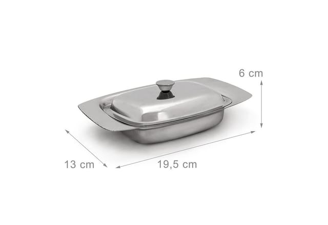 Relaxdays Butterdose Edelstahl mit Griff 19,5 cm x 13 cm x 6 cm 0,16 kg