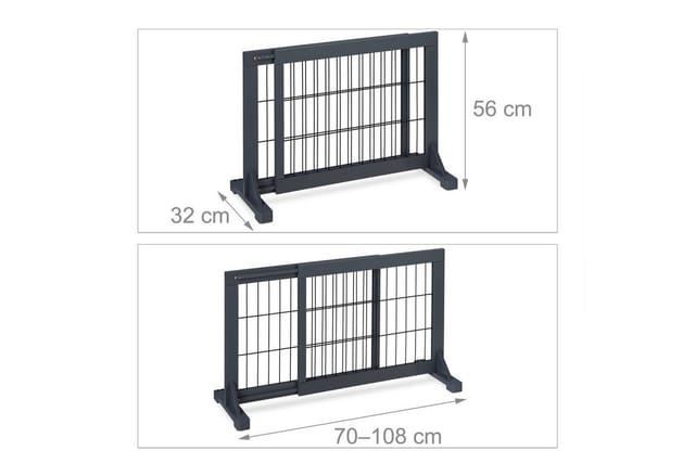 Relaxdays Absperrgitter Kiefernholz Stahl Grau Schwarz Ausziehbar Freistehend 56 cm x 70-108 cm x 32 cm 3,7 kg