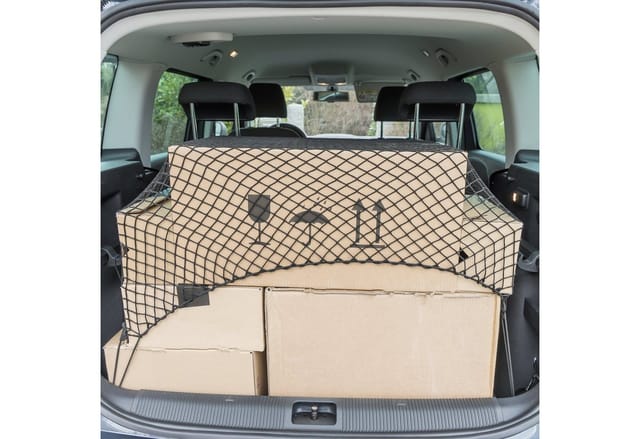 Relaxdays Kofferraumnetz Nylon Kunststoff Latex Schwarz Elastisch Dehnbar mit 4 Haken 3 cm x 80 cm x 62 cm 0,26 kg