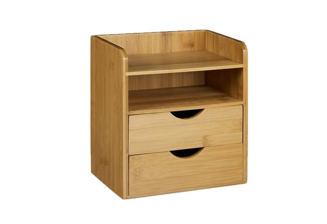 Relaxdays Schreibtisch Organizer Bambus Natur 2 Schubladen 21 cm x 20 cm x 13 cm