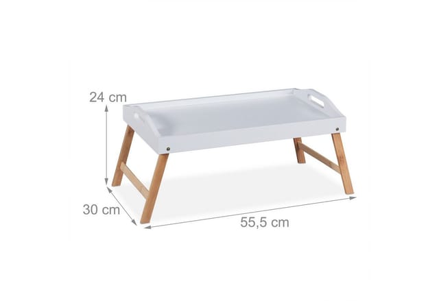 Relaxdays Betttablett Bambus MDF Weiß Natur Klappbar 24 cm x 55,5 cm x 30 cm 1,1 kg