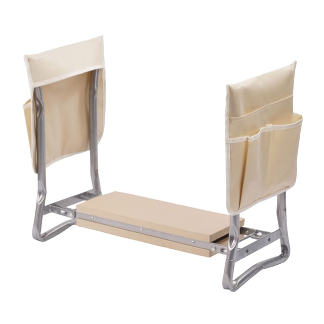 Relaxdays Kniebank Stahl Beige mit Taschen Klappbar 50 cm x 60 cm x 27,5 cm