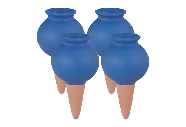 Relaxdays Bewässerungskegel Keramik Blau 4er Set 12 cm x 6 cm