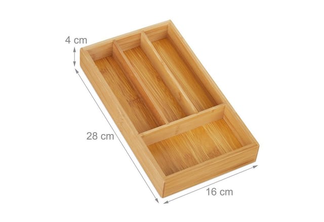 Relaxdays Schubladenorganizer Bambus Natur 4 Fächer 28 cm x 16 cm x 4 cm