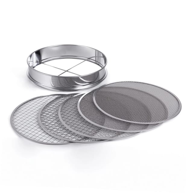 Relaxdays Gartensieb Edelstahl Silber mit 5 Einsätzen ø 30 cm 950 g