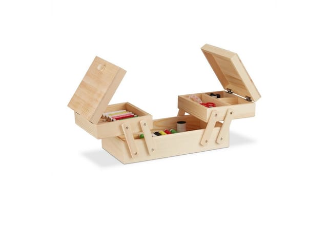 Relaxdays Nähkästchen Holz Ausklappbar mit Deckel 12 cm x 26 cm x 15,5 cm 490 g