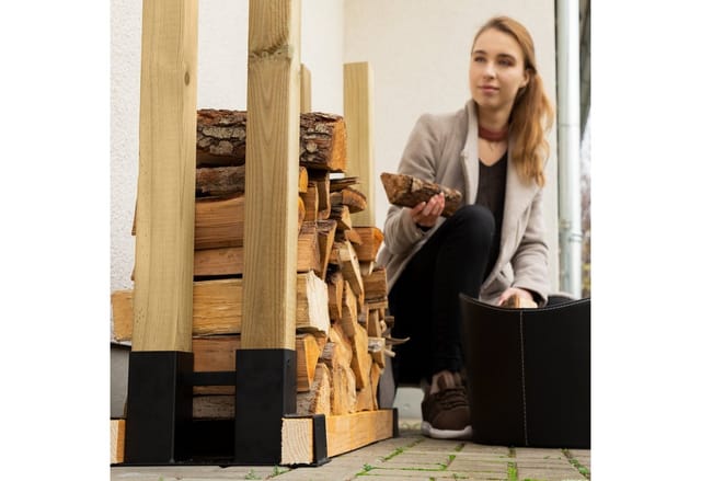 Relaxdays Holzstapelhilfe Stahl Schwarz Pulverbeschichtet 2er Set 16 cm x 34 cm x 10 cm 2,2 kg