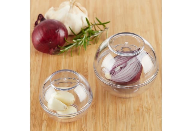 Relaxdays Zwiebeldosen 2er Set Kunststoff Transparent Geruchsdicht Stapelbar 6 cm x ø 7 cm 0,05 kg 8 cm x ø 9 cm 0,09 kg