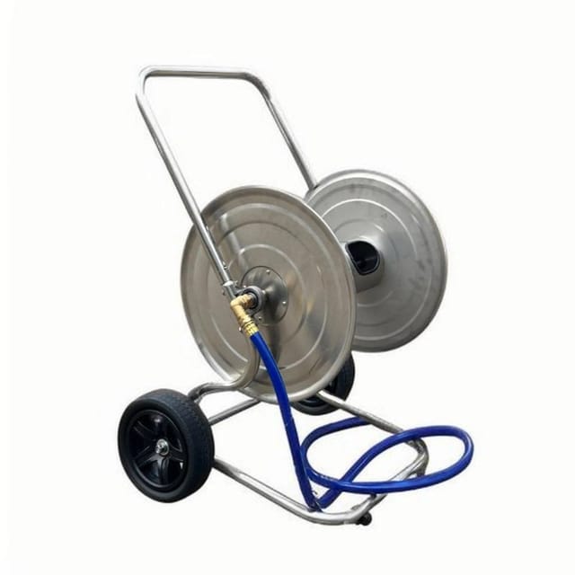 Relaxdays Schlauchwagen Edelstahl Silber XXL Fahrbar Mit Kurbel 94 cm x 61 cm x 60 cm 17,5 kg