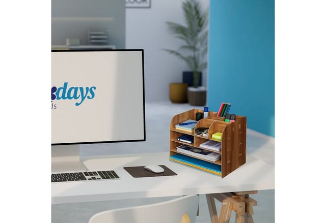 Relaxdays Schreibtisch Organizer MDF Dunkelbraun Mit 10 Fächern 27,5 cm x 32,5 cm x 25 cm 1,5 kg