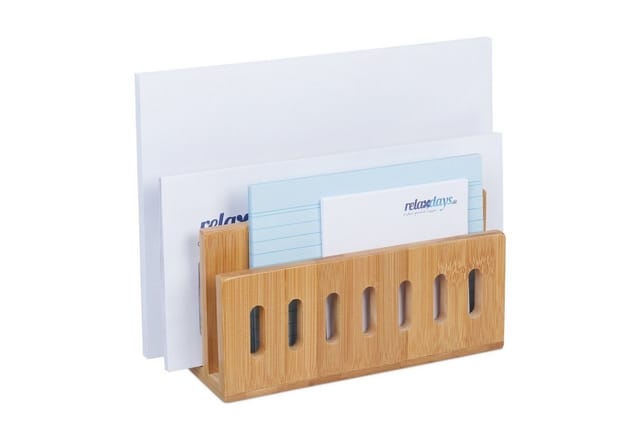 Relaxdays Briefständer Bambus Natur 3 Ablagefächer 13 cm x 18 cm x 8 cm 0,4 kg