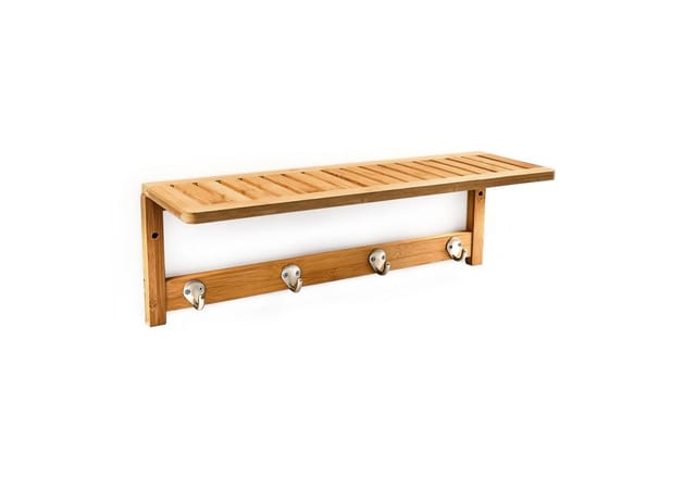 Relaxdays Wandregal mit Hakenleiste Bambus Natur Feuchtigkeitsresistent 18 cm x 50 cm x 16 cm 0,8 kg