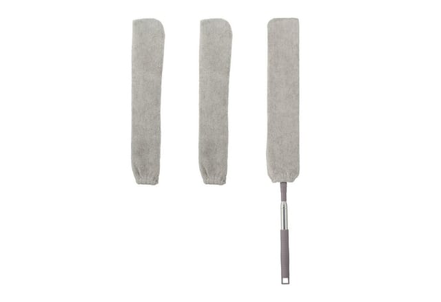 Relaxdays Staubwedel Edelstahl Kunststoff Polyester Grau Teleskopierbar 63 cm bis 115 cm 150 g