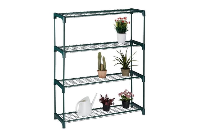 Relaxdays Pflanzenregal Metall Kunststoff Grün 4 Ablagen Stecksystem 109 cm x 91 cm x 28,5 cm 2,9 kg