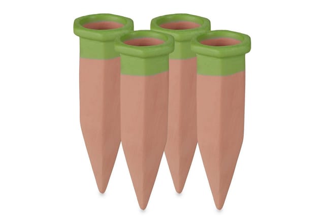 Relaxdays Tonkegel 4er Set Keramik Terrakotta Grün Automatische Bewässerung 9,5 cm x 3 cm 30 g