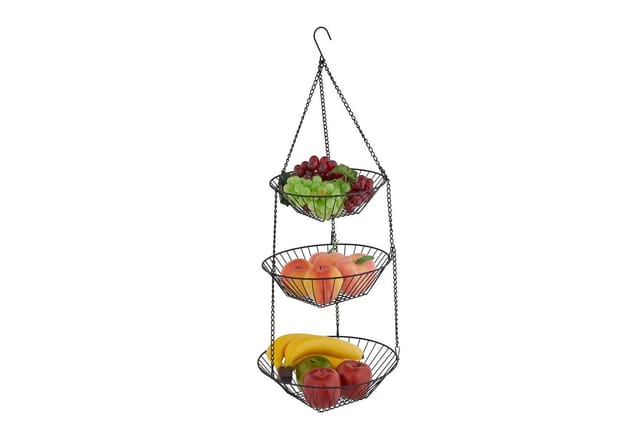 Relaxdays Obstkorb Stahl Schwarz Hängend 3 Etagen 73 cm x 28 cm 0,46 kg
