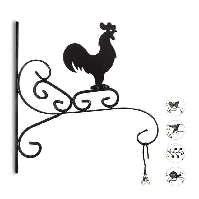 Relaxdays Blumenhaken Eisen Schwarz Hahn 30 cm x 28 cm x 2 cm 0,5 kg