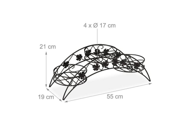Relaxdays Blumentreppe Metall Schwarz für 3 Pflanzen 21 cm x 55 cm x 19 cm 1,2 kg