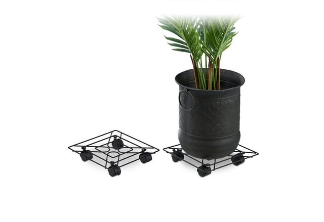 Relaxdays Pflanzenroller 2er Set Stahl Schwarz mit Feststellbremse 28 cm x 28 cm x 5,5 cm