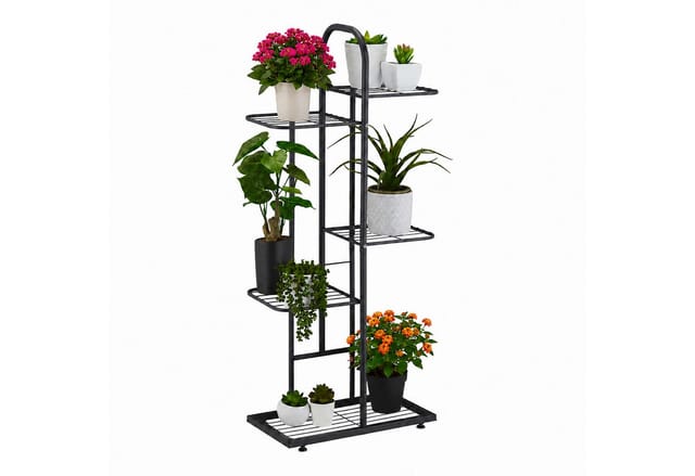 Relaxdays Pflanzenständer Stahl Schwarz 5 Ablagen 96 cm x 45 cm x 22 cm