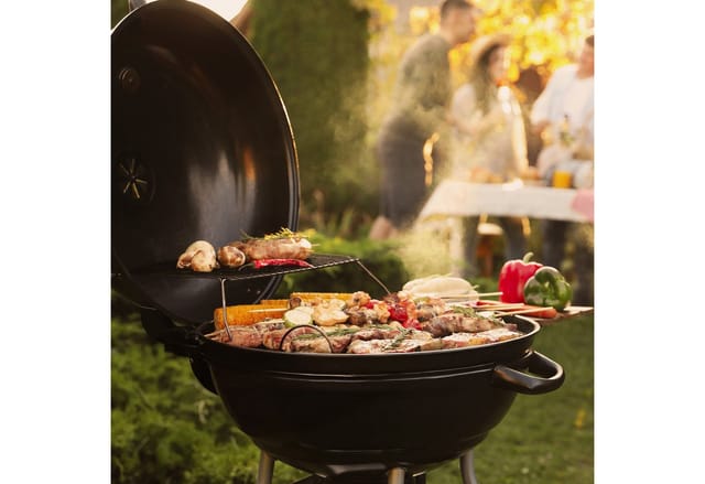 Relaxdays Kugelgrill Stahl Kunststoff Schwarz Fahrbar mit Deckel mit Thermometer 87,5 cm x 57 cm x 65 cm 8,9 kg