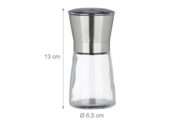 Relaxdays Pfeffermühle 2er Set Glas Edelstahl 13 cm x 6,5 cm x 6,5 cm