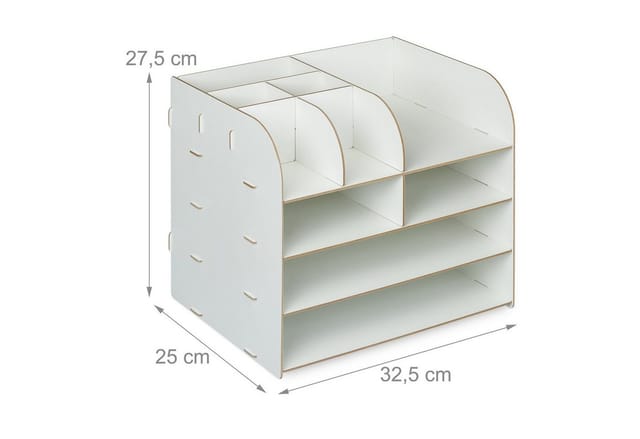 Relaxdays Schreibtisch Organizer MDF Weiß Mit 10 Fächern 27,5 cm x 32,5 cm x 25 cm 1,5 kg