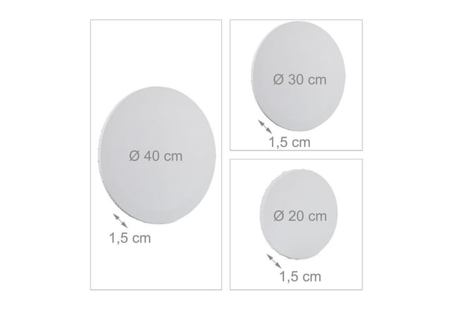 Relaxdays Leinwand MDF Baumwolle Weiß Rund 6er Set 3 Größen ø 40 cm x 1,5 cm ø 30 cm x 1,5 cm ø 20 cm x 1,5 cm