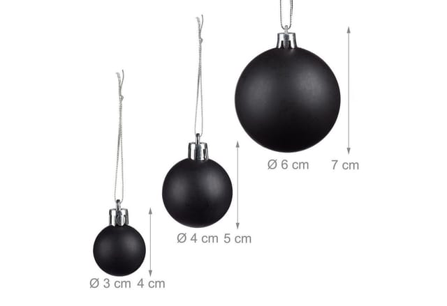 Relaxdays Christbaumkugeln 100er Set Kunststoff Schwarz Glänzend Matt Glitzernd 3 Größen 4 cm bis 7 cm