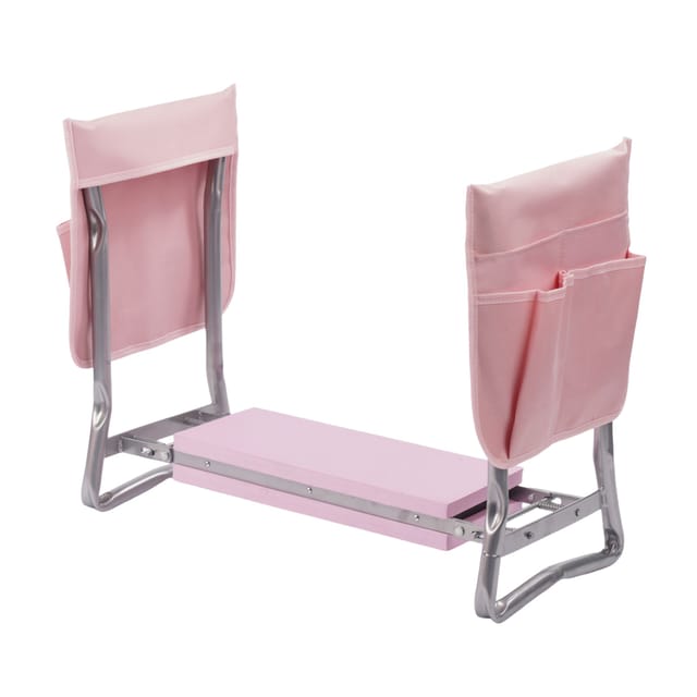 Relaxdays Kniebank Stahl Pink mit Taschen Klappbar 50 cm x 60 cm x 27,5 cm