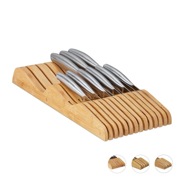 Relaxdays Messerblock Bambus Natur für Schublade 5 cm x 17 cm x 40 cm 1,1 kg