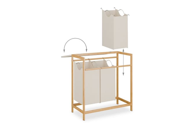 Relaxdays Wäschesammler Bambus Natur Creme Klappbar 84,5 cm x 78,5 cm x 40 cm
