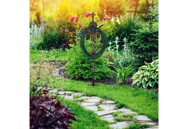 Relaxdays Schlauchhalter Gusseisen Bronze Mit Erdspießen 133 cm x 24 cm x 17 cm 4,2 kg