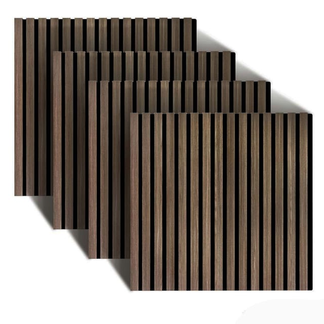 Relaxdays Akustikpaneele 4er Set MDF PET Eichenholz Eiche Dunkel Schallabsorbierend 60 cm x 60 cm x 1,8 cm