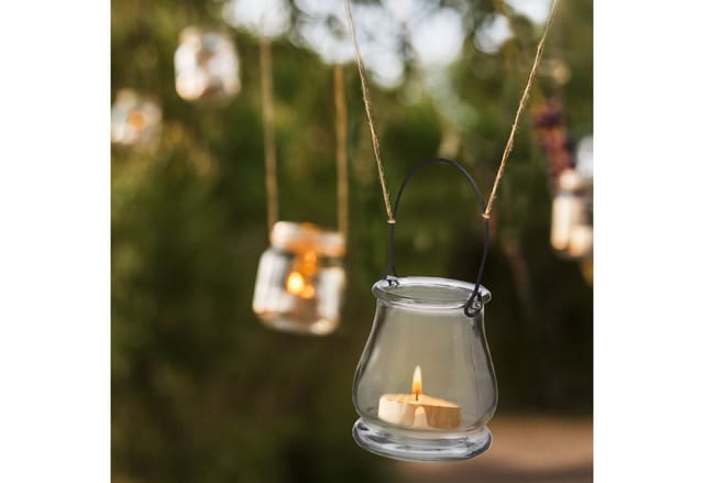 Relaxdays Windlicht Glas mit Henkel 12er Set 10 cm x 8,5 cm
