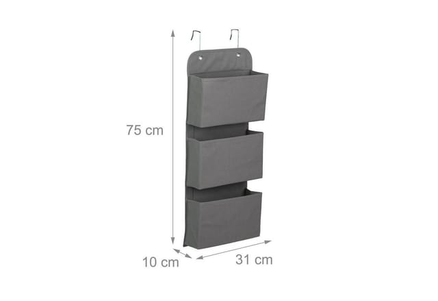 Relaxdays Hängeorganizer Vlies Pappe Grau Faltbar mit 3 Fächern 75 cm x 31 cm x 10 cm 0,45 kg