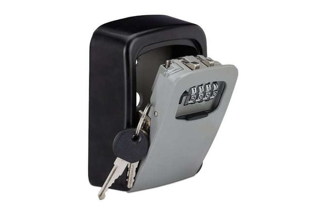 Relaxdays Schlüsseltresor Aluminium Schwarz mit Zahlencode 11,5 cm x 9 cm x 4 cm 500 g