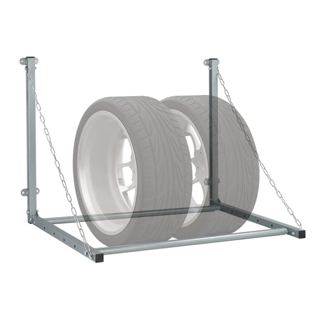 Relaxdays Reifenregal Stahl Grau Wandmontage Klappbar Ausziehbar 70,5 cm x 73 cm 7,4 kg