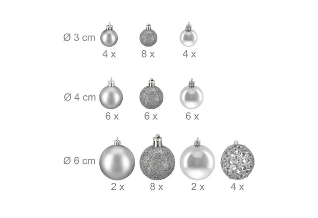 Relaxdays Weihnachtskugeln im 50er Set Polystyrol Silber Glänzend Matt Glitzernd