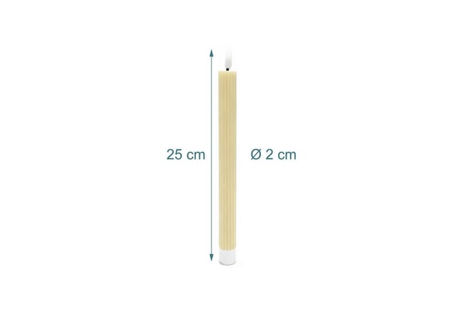 Relaxdays Stabkerzen 2er Set Echtwachs Kunststoff Beige LED Flammenlos 25 cm x 2 cm