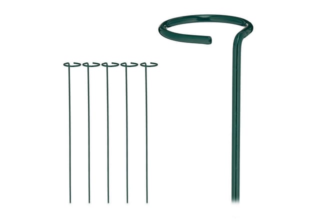 Relaxdays Pflanzstäbe 6er Set Stahl Dunkelgrün Pulverbeschichtet Mit Ring 60 cm x 6 cm
