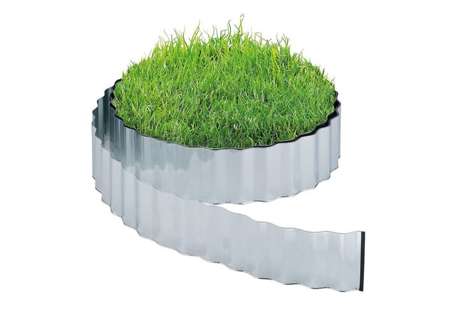 Relaxdays Rasenkante Metall Silber Flexibel Verzinkt 16 cm x 12 m 3,9 kg